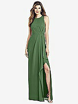 Alt View 1 Thumbnail - Vineyard Green Sleeveless Chiffon Dress with Draped Front Slit