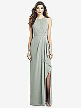 Front View Thumbnail - Willow Green Sleeveless Chiffon Dress with Draped Front Slit