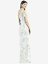 Rear View Thumbnail - Bleu Garden One-Shoulder Chiffon Dress with Draped Front Slit
