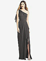 Alt View 1 Thumbnail - Caviar Gray One-Shoulder Chiffon Dress with Draped Front Slit
