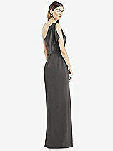 Rear View Thumbnail - Caviar Gray One-Shoulder Chiffon Dress with Draped Front Slit