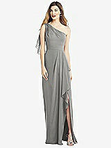 Alt View 1 Thumbnail - Chelsea Gray One-Shoulder Chiffon Dress with Draped Front Slit