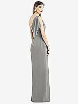 Rear View Thumbnail - Chelsea Gray One-Shoulder Chiffon Dress with Draped Front Slit