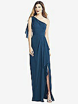 Alt View 1 Thumbnail - Dusk Blue One-Shoulder Chiffon Dress with Draped Front Slit