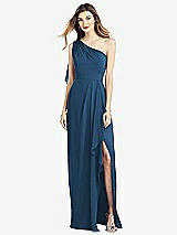 Front View Thumbnail - Dusk Blue One-Shoulder Chiffon Dress with Draped Front Slit