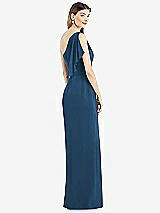 Rear View Thumbnail - Dusk Blue One-Shoulder Chiffon Dress with Draped Front Slit