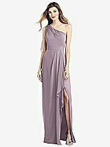 Front View Thumbnail - Lilac Dusk One-Shoulder Chiffon Dress with Draped Front Slit