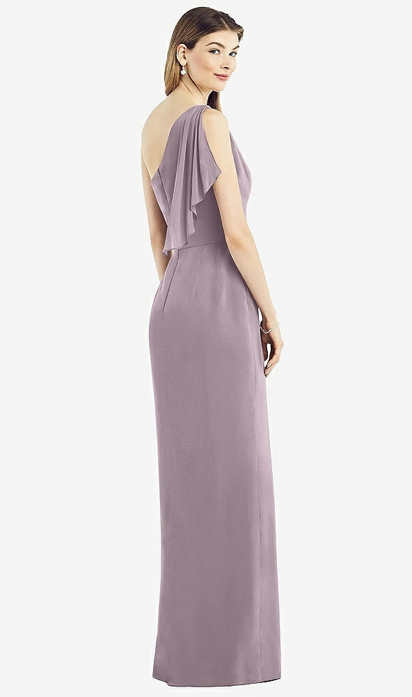 Back View - Lilac Dusk One-Shoulder Chiffon Dress with Draped Front Slit