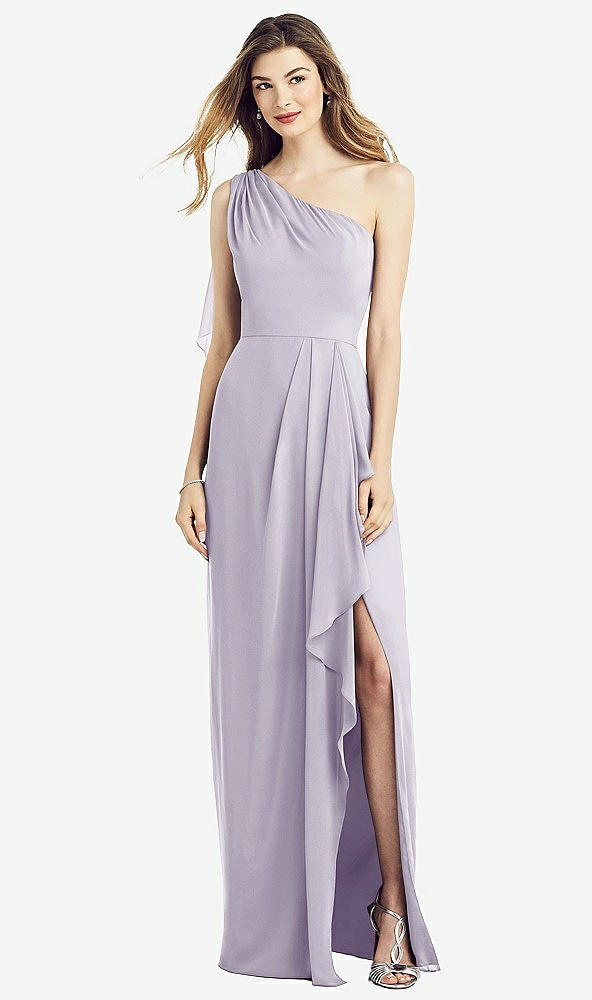 Front View - Moondance One-Shoulder Chiffon Dress with Draped Front Slit