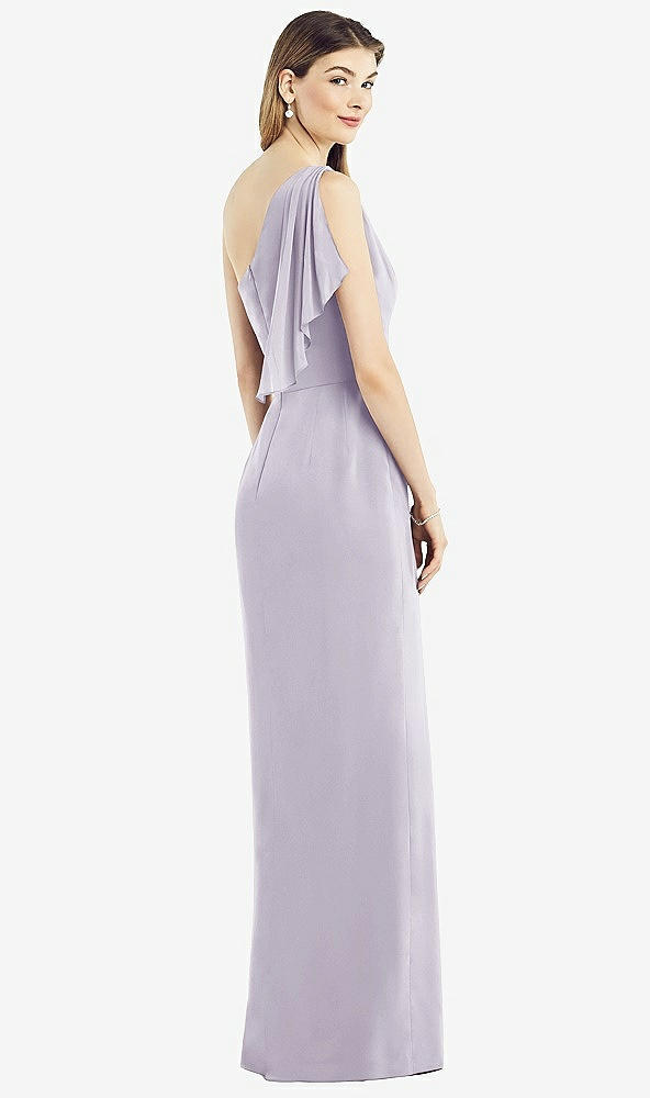 Back View - Moondance One-Shoulder Chiffon Dress with Draped Front Slit