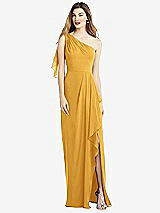 Alt View 1 Thumbnail - NYC Yellow One-Shoulder Chiffon Dress with Draped Front Slit