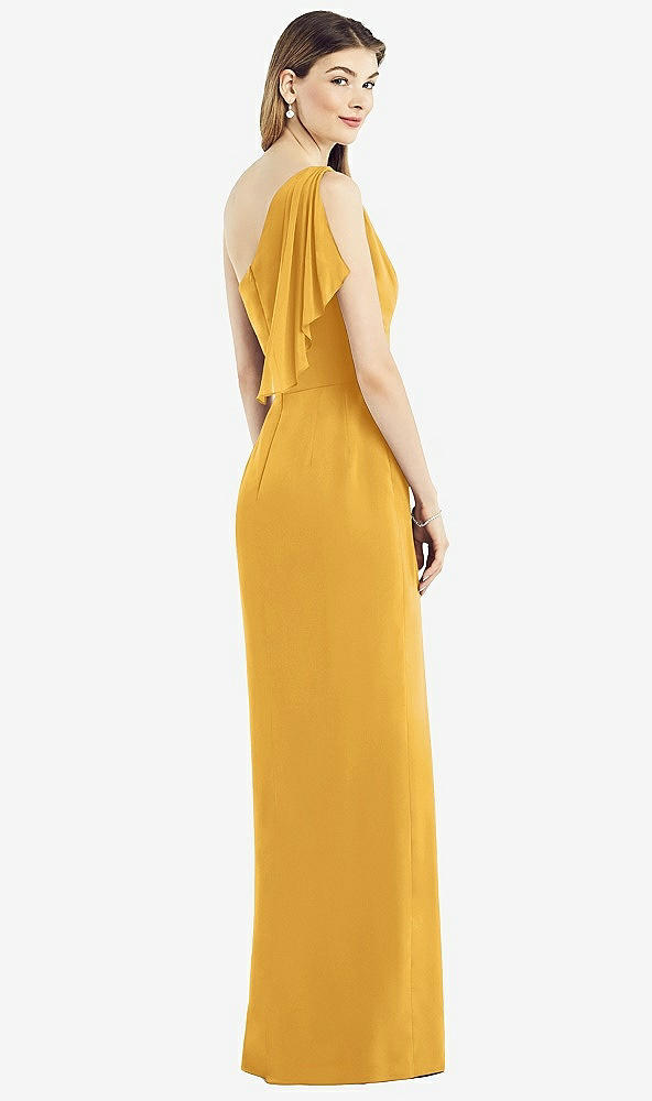 Back View - NYC Yellow One-Shoulder Chiffon Dress with Draped Front Slit