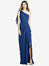 Alt View 1 Thumbnail - Classic Blue One-Shoulder Chiffon Dress with Draped Front Slit