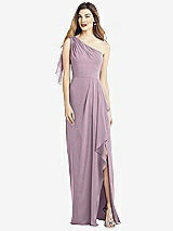 Alt View 1 Thumbnail - Suede Rose One-Shoulder Chiffon Dress with Draped Front Slit