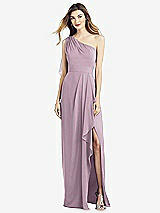 Front View Thumbnail - Suede Rose One-Shoulder Chiffon Dress with Draped Front Slit