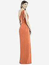 Rear View Thumbnail - Sweet Melon One-Shoulder Chiffon Dress with Draped Front Slit