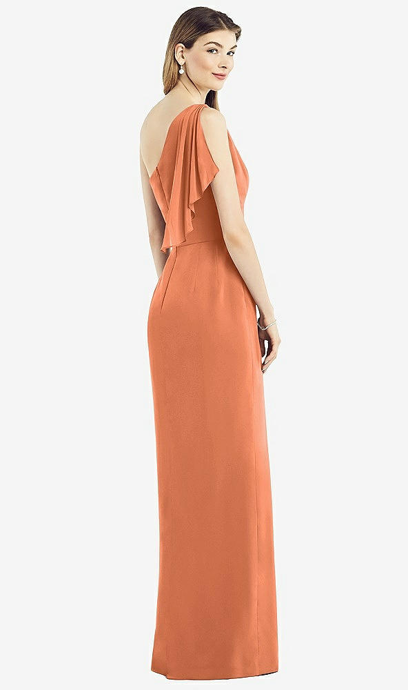 Back View - Sweet Melon One-Shoulder Chiffon Dress with Draped Front Slit