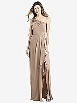 Front View Thumbnail - Topaz One-Shoulder Chiffon Dress with Draped Front Slit