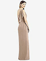 Rear View Thumbnail - Topaz One-Shoulder Chiffon Dress with Draped Front Slit