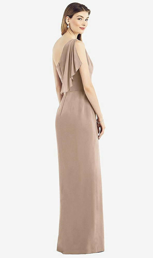 Back View - Topaz One-Shoulder Chiffon Dress with Draped Front Slit