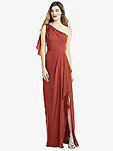 Alt View 1 Thumbnail - Amber Sunset One-Shoulder Chiffon Dress with Draped Front Slit