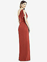 Rear View Thumbnail - Amber Sunset One-Shoulder Chiffon Dress with Draped Front Slit