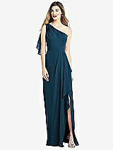 Alt View 1 Thumbnail - Atlantic Blue One-Shoulder Chiffon Dress with Draped Front Slit