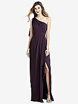 Front View Thumbnail - Aubergine One-Shoulder Chiffon Dress with Draped Front Slit
