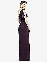 Rear View Thumbnail - Aubergine One-Shoulder Chiffon Dress with Draped Front Slit
