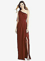 Front View Thumbnail - Auburn Moon One-Shoulder Chiffon Dress with Draped Front Slit