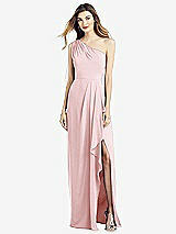 Front View Thumbnail - Ballet Pink One-Shoulder Chiffon Dress with Draped Front Slit