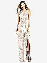 Front View Thumbnail - Blush Garden One-Shoulder Chiffon Dress with Draped Front Slit