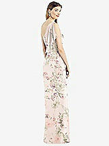 Rear View Thumbnail - Blush Garden One-Shoulder Chiffon Dress with Draped Front Slit