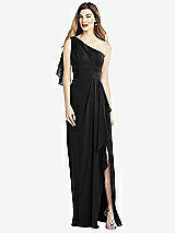 Alt View 1 Thumbnail - Black One-Shoulder Chiffon Dress with Draped Front Slit