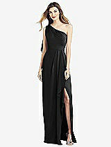 Front View Thumbnail - Black One-Shoulder Chiffon Dress with Draped Front Slit