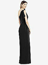 Rear View Thumbnail - Black One-Shoulder Chiffon Dress with Draped Front Slit
