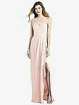 Front View Thumbnail - Blush One-Shoulder Chiffon Dress with Draped Front Slit