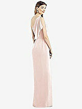 Rear View Thumbnail - Blush One-Shoulder Chiffon Dress with Draped Front Slit