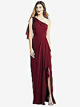Alt View 1 Thumbnail - Burgundy One-Shoulder Chiffon Dress with Draped Front Slit