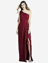 Front View Thumbnail - Burgundy One-Shoulder Chiffon Dress with Draped Front Slit