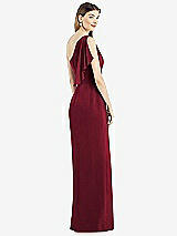 Rear View Thumbnail - Burgundy One-Shoulder Chiffon Dress with Draped Front Slit