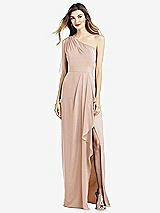 Front View Thumbnail - Cameo One-Shoulder Chiffon Dress with Draped Front Slit