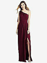 Front View Thumbnail - Cabernet One-Shoulder Chiffon Dress with Draped Front Slit