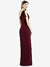 Rear View Thumbnail - Cabernet One-Shoulder Chiffon Dress with Draped Front Slit