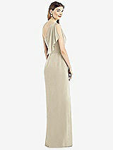 Rear View Thumbnail - Champagne One-Shoulder Chiffon Dress with Draped Front Slit