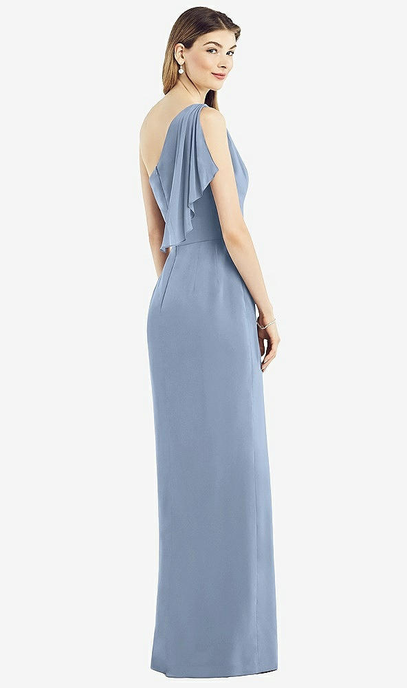 Back View - Cloudy One-Shoulder Chiffon Dress with Draped Front Slit