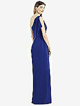 Rear View Thumbnail - Cobalt Blue One-Shoulder Chiffon Dress with Draped Front Slit