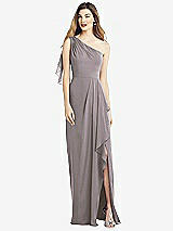Alt View 1 Thumbnail - Cashmere Gray One-Shoulder Chiffon Dress with Draped Front Slit