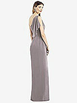 Rear View Thumbnail - Cashmere Gray One-Shoulder Chiffon Dress with Draped Front Slit