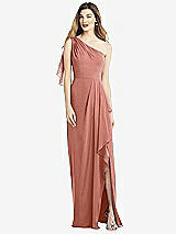 Alt View 1 Thumbnail - Desert Rose One-Shoulder Chiffon Dress with Draped Front Slit